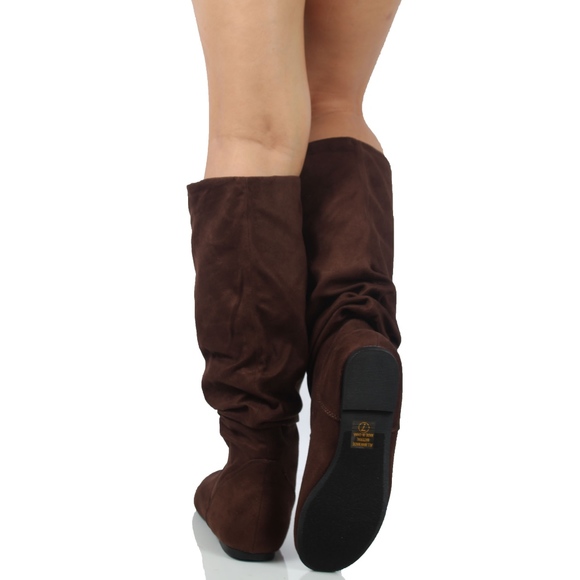 Tobacco Faux Suede Slouchy Knee High Flat Boot - Picture 4 of 5